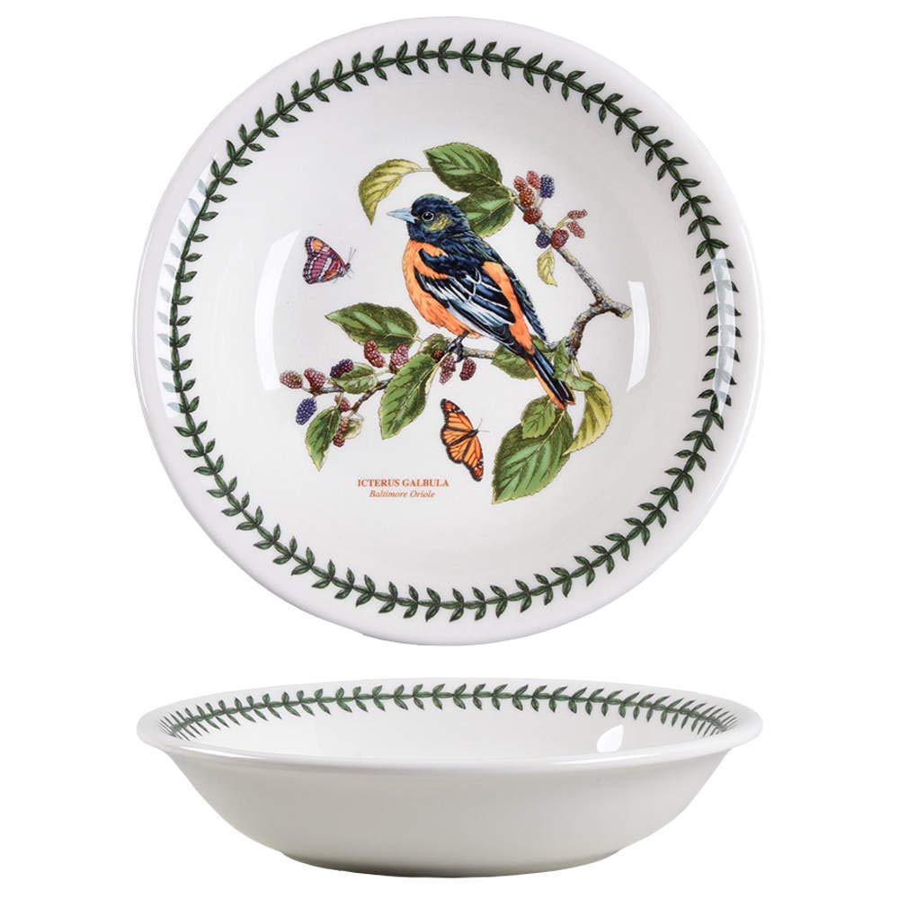 Portmeirion Botanic Garden Birds Collection Pasta Bowl | 8.5 Inch Bowl with Baltimore Oriole Motif | Made of Fine Earthenware Dishwasher and Microwave Safe | Made in England