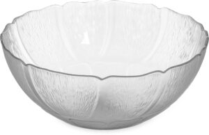 carlisle foodservice products petal mist plastic bowl, 9 inch diameter for catering, buffets, restaurants, polycarbonate (pc), 2.4 quarts, clear, (pack of 12)