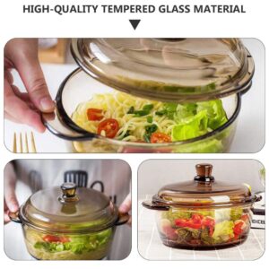 DOITOOL Glass Casserole with Lid Round Clear Baking Dish Heat Resistant Easy Grab Cooking Bowls Soup Serving Bowl Food Storage Containers for Noodle Soup Salad Light Brown