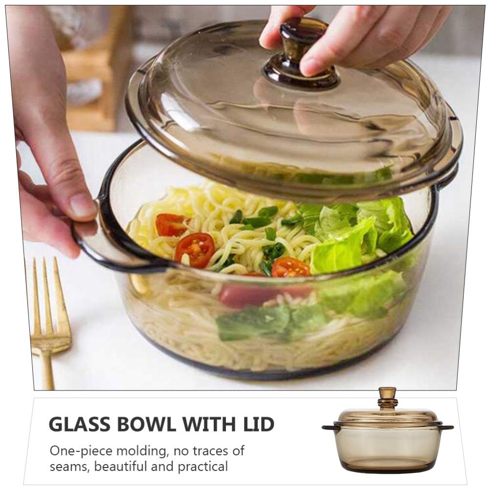 DOITOOL Glass Casserole with Lid Round Clear Baking Dish Heat Resistant Easy Grab Cooking Bowls Soup Serving Bowl Food Storage Containers for Noodle Soup Salad Light Brown