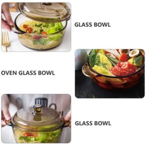 DOITOOL Glass Casserole with Lid Round Clear Baking Dish Heat Resistant Easy Grab Cooking Bowls Soup Serving Bowl Food Storage Containers for Noodle Soup Salad Light Brown