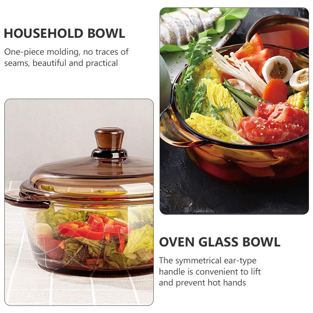 DOITOOL Glass Casserole with Lid Round Clear Baking Dish Heat Resistant Easy Grab Cooking Bowls Soup Serving Bowl Food Storage Containers for Noodle Soup Salad Light Brown