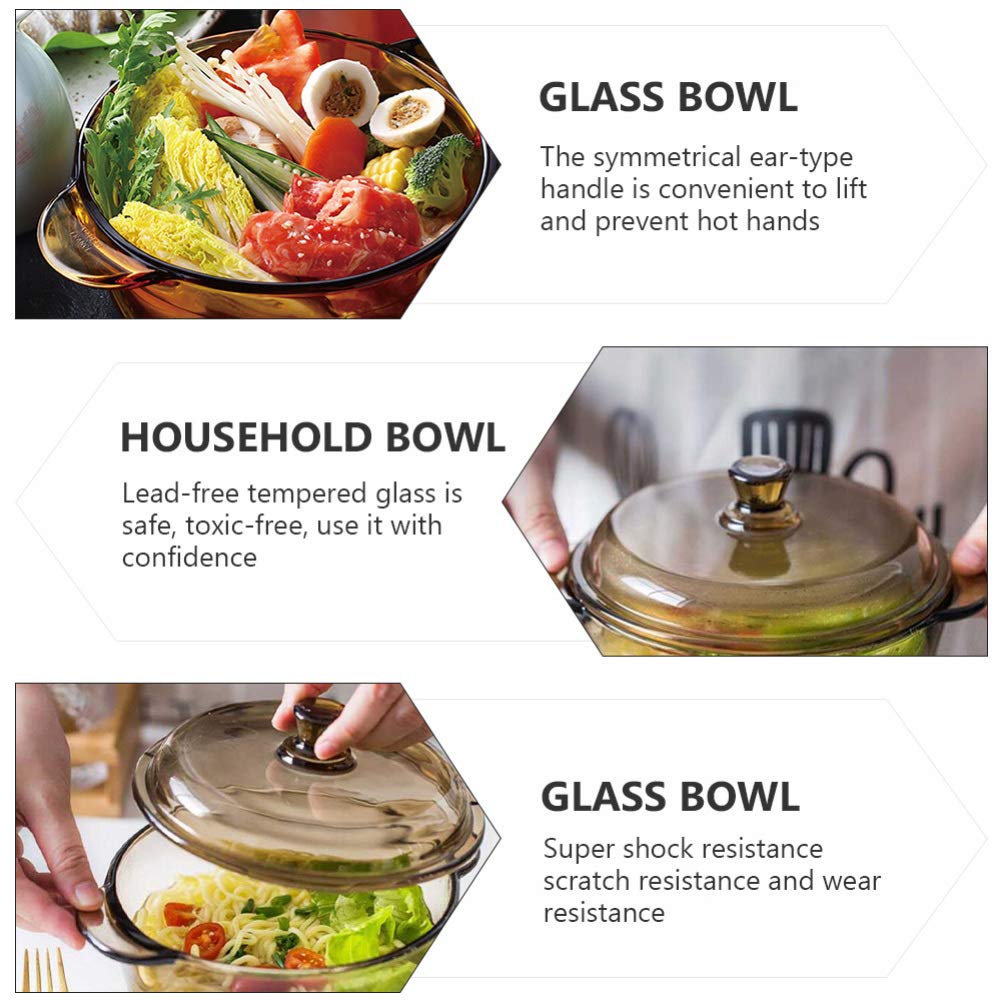 DOITOOL Glass Casserole with Lid Round Clear Baking Dish Heat Resistant Easy Grab Cooking Bowls Soup Serving Bowl Food Storage Containers for Noodle Soup Salad Light Brown