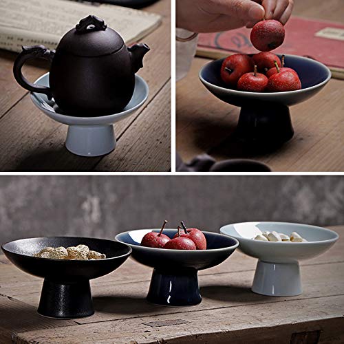 Pearlead Ceramic Footed Bowl Round Pedestal Bowl Decorative Fruit Bowl Holder Dessert Display Stand for Kitchen Counter Centerpiece Table Decor Serving Fruit Tray Large Blue