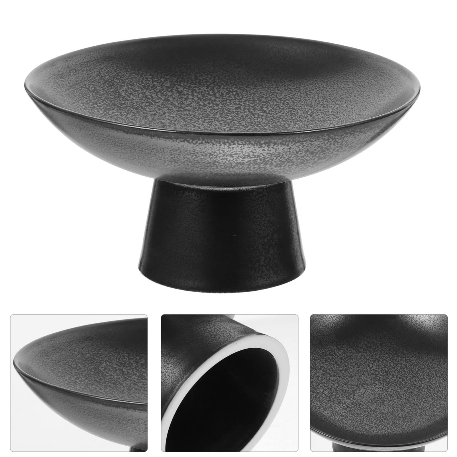 Mini Ceramic Fruit Bowl Cake Holder: Black Decorative Bowl for Jewelry or Kitchen Counter or Centerpiece Table Decor (12cm)