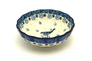 polish pottery bowl - shallow scalloped - small - bluebird