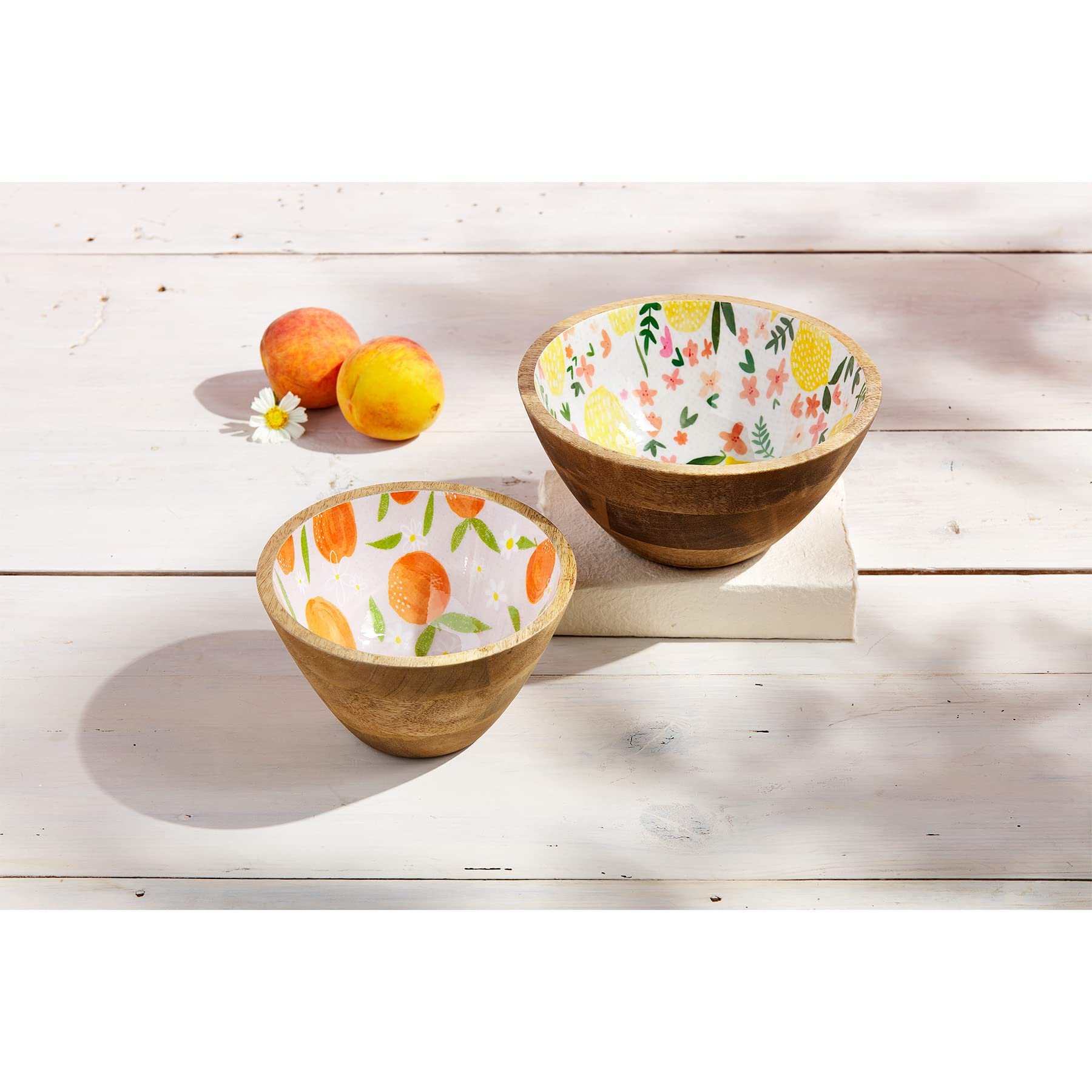Mud Pie Nested Side Fruit Bowls, Floral, small 4" x 7 1/2" dia | 4" x 8 1/2" dia
