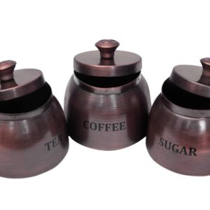 Cattle Design Coffee Sugar Tea Canister Set of 3 - Galvanized Metal - Beautiful Fancy Elegant Decorative Food Storage Jars Perfect for Farmhouse Countertop Kitchen Décor - 5 Inch - Copper Antique