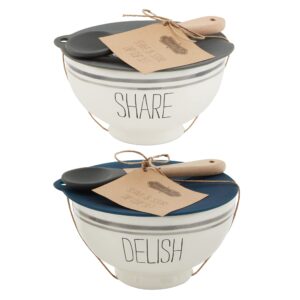 Mud Pie Bistro Bowl and Silicone Lid Set, Share, 5" dia