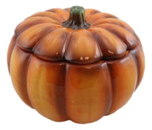 ebros 6" diameter home and kitchen gourmet vegetable pumpkin soup or dessert bowl with lid ceramic decor dinnerware for halloween pumpkins party accent (1)