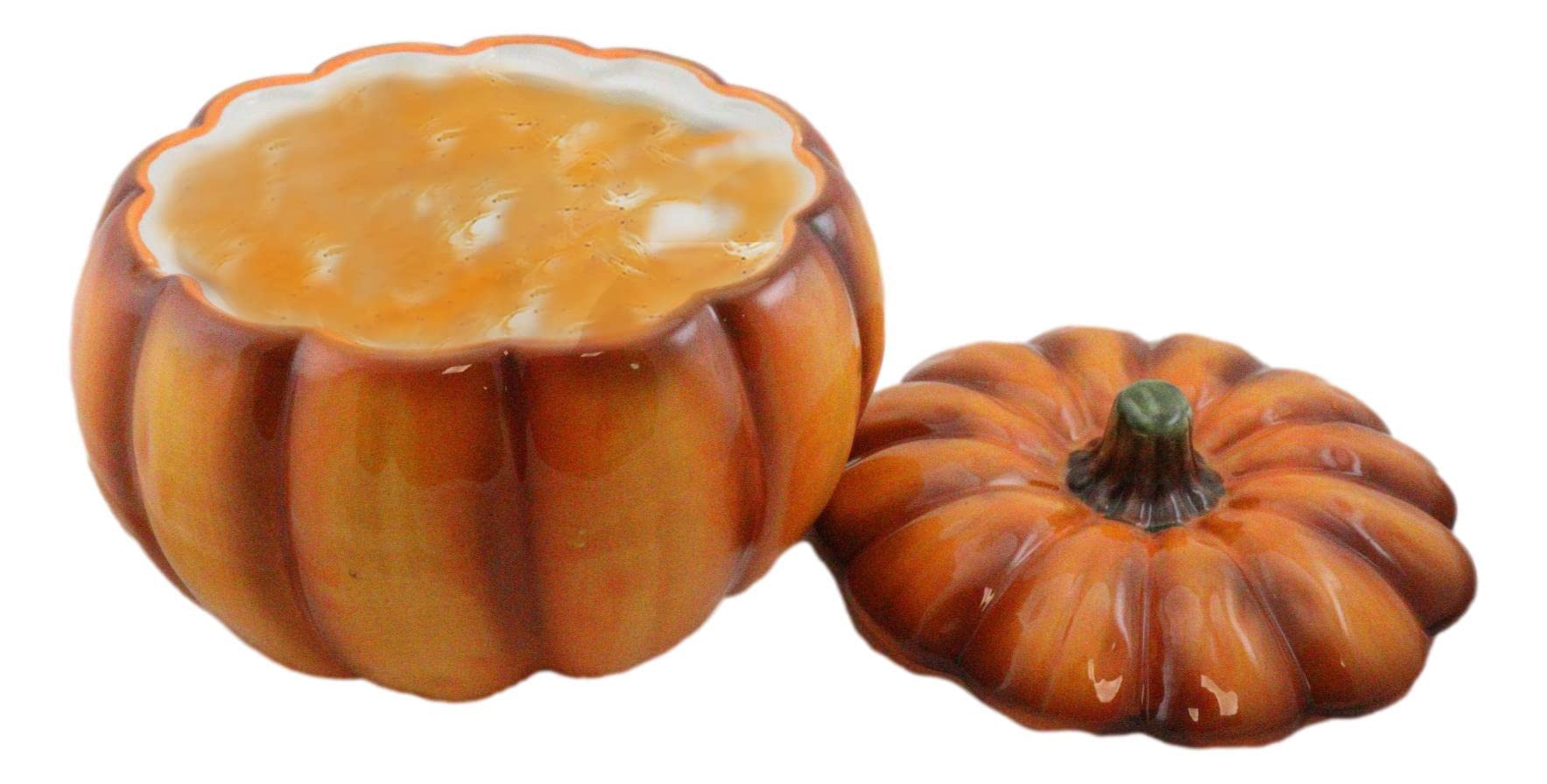 Ebros 6" Diameter Home And Kitchen Gourmet Vegetable Pumpkin Soup Or Dessert Bowl With Lid Ceramic Decor Dinnerware For Halloween Pumpkins Party Accent (1)