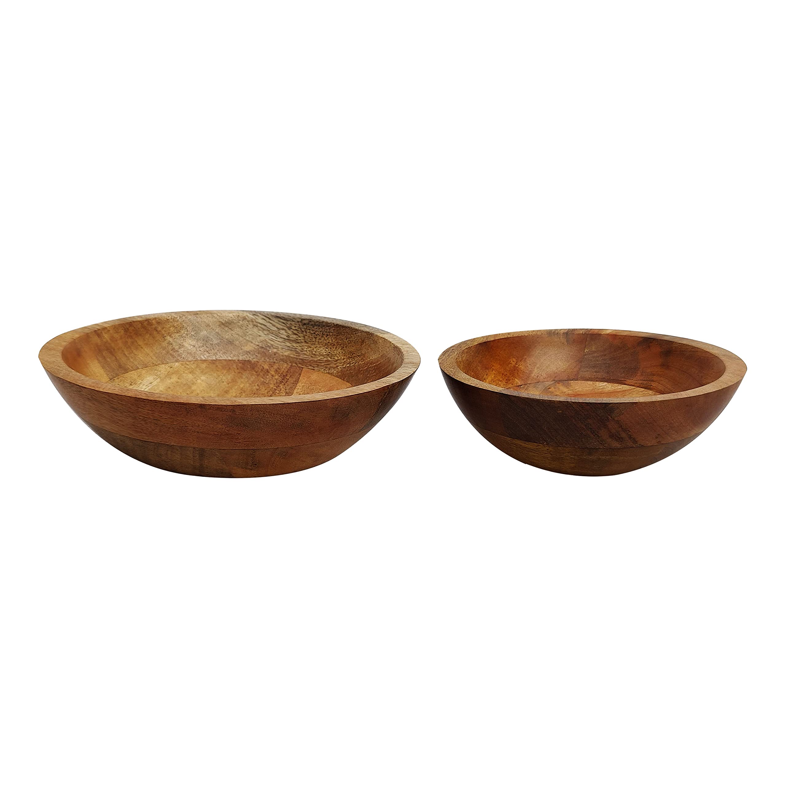 Wooden Bowl For Eating - Wood Popcorn, Salad, Nuts, Pasta, Desert, Soup, Candy Bowl - Farmhouse Decorative - Food Safe - Natural Wood - Set of 2 Bowls (10 inch & 8 inch) - Made In India