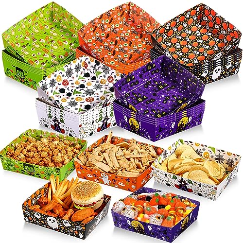 25 Pcs Halloween Paper Serving Bowls Ghost Pumpkin Snack Candy Holder Tray Disposable Halloween Popcorn Bowls Nacho Trays Double Sided Food Container Halloween Decoration Trick or Treat Party Supplies