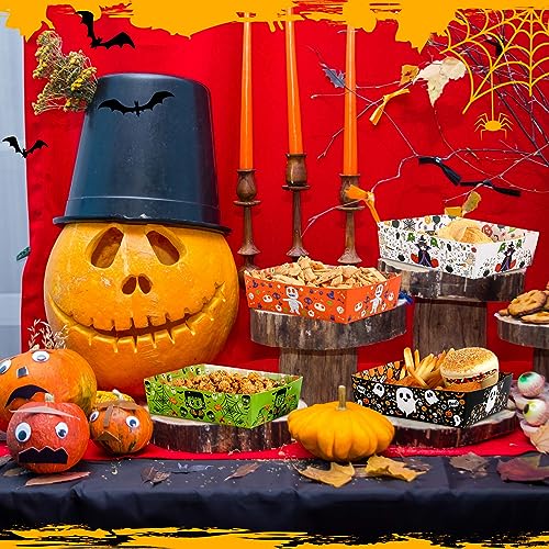 25 Pcs Halloween Paper Serving Bowls Ghost Pumpkin Snack Candy Holder Tray Disposable Halloween Popcorn Bowls Nacho Trays Double Sided Food Container Halloween Decoration Trick or Treat Party Supplies