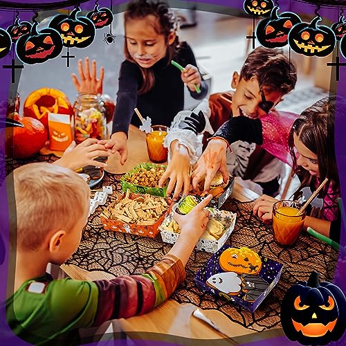 25 Pcs Halloween Paper Serving Bowls Ghost Pumpkin Snack Candy Holder Tray Disposable Halloween Popcorn Bowls Nacho Trays Double Sided Food Container Halloween Decoration Trick or Treat Party Supplies