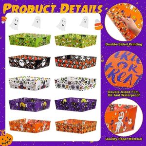 25 Pcs Halloween Paper Serving Bowls Ghost Pumpkin Snack Candy Holder Tray Disposable Halloween Popcorn Bowls Nacho Trays Double Sided Food Container Halloween Decoration Trick or Treat Party Supplies