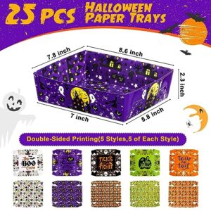 25 Pcs Halloween Paper Serving Bowls Ghost Pumpkin Snack Candy Holder Tray Disposable Halloween Popcorn Bowls Nacho Trays Double Sided Food Container Halloween Decoration Trick or Treat Party Supplies