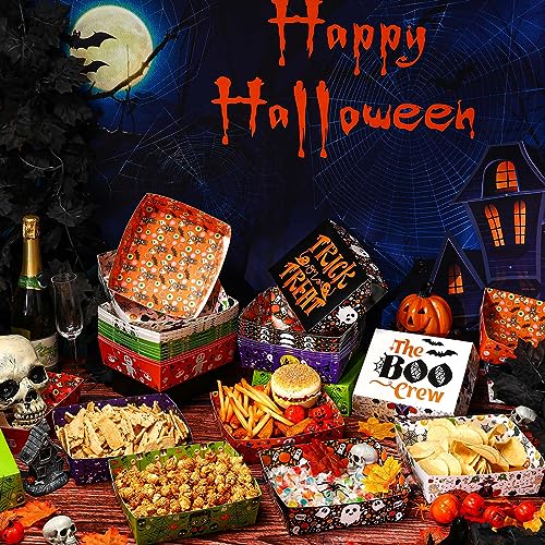 25 Pcs Halloween Paper Serving Bowls Ghost Pumpkin Snack Candy Holder Tray Disposable Halloween Popcorn Bowls Nacho Trays Double Sided Food Container Halloween Decoration Trick or Treat Party Supplies