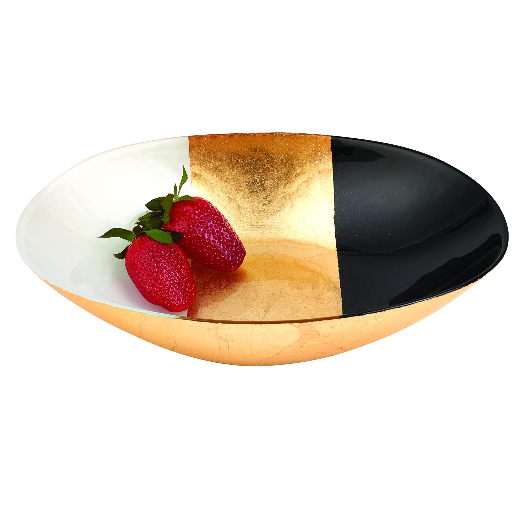 Oval Gold, Black and White 12 x 8" Glass Fruit or Salad Bowl