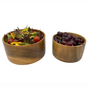 WRIGHTMART Round Wood Serving Bowl Set of 2, For Food, Condiment Storage, Salad, Snack, Nuts, Bread, Pastries, Hand Turned Dinnerware, Elegant Display, Decorative Fruit Bowl for the Kitchen