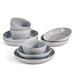 mikasa huxley 9 piece dinnerware bowl set, service for 3, grey