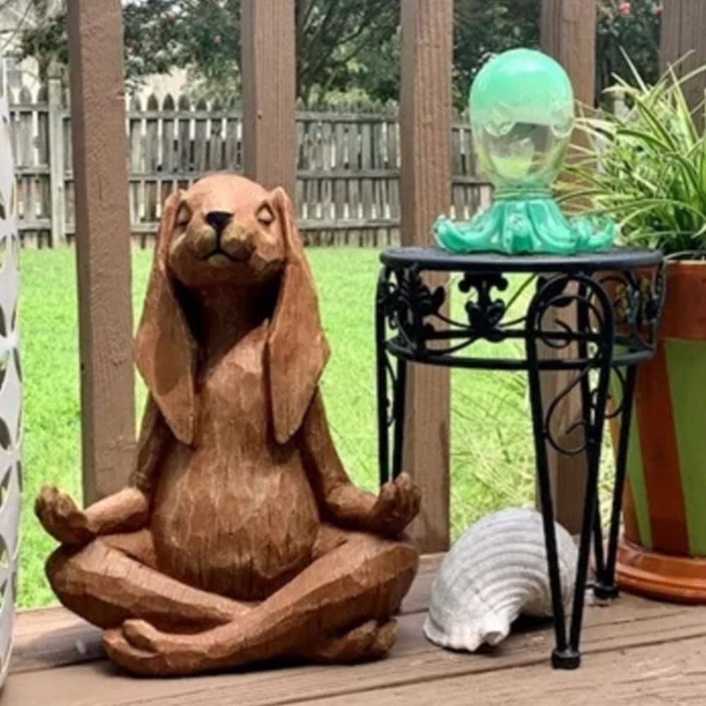 Trjgtas Garden Yoga Rabbit Meditating Rabbit Statue,Bunny Meditation Sculpture Decoration with Look of Carved Outdoor Animal Yard Porch Art