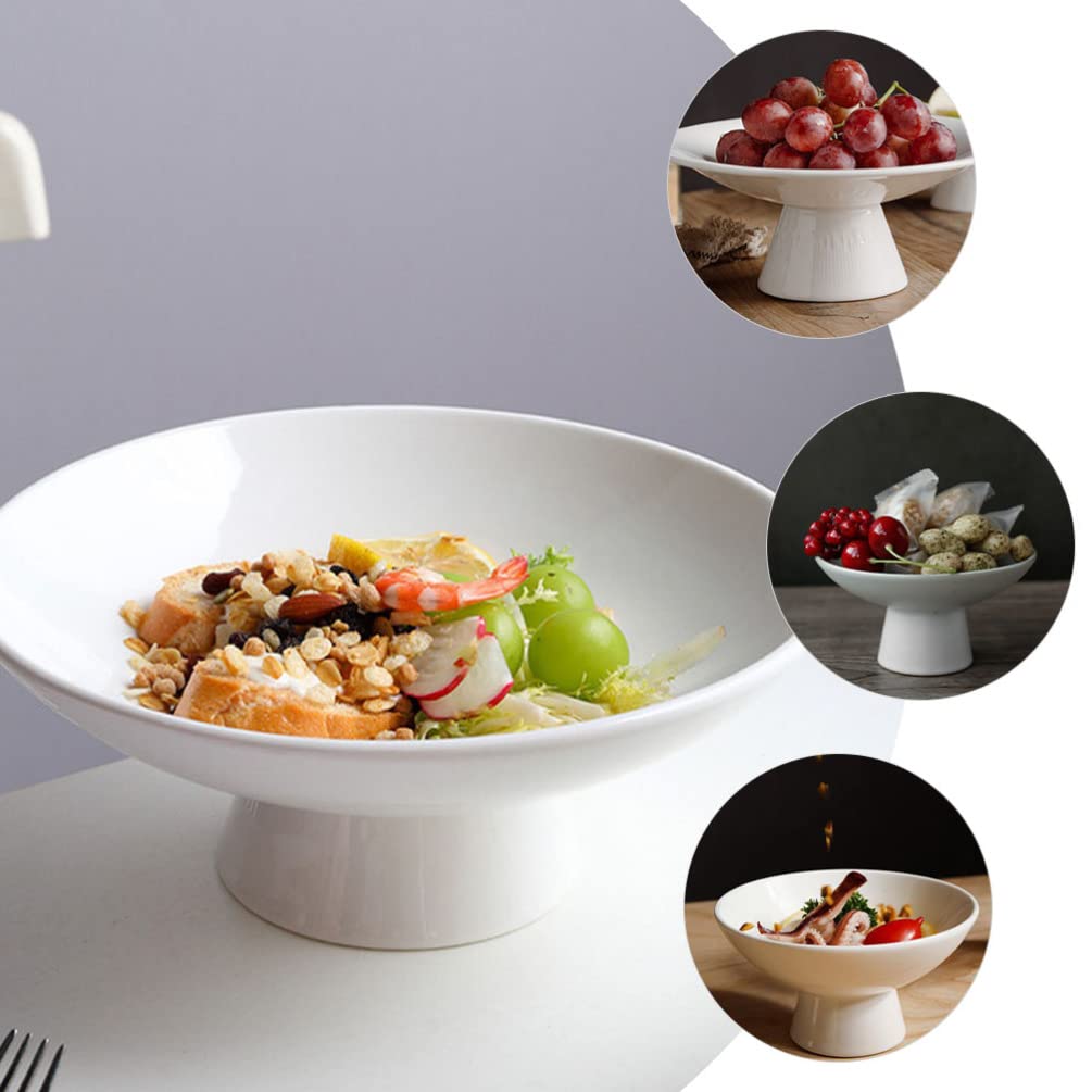 Cabilock Ceramic Footed Bowl Round Decorative Fruit Dish Holder Display Stand for Kitchen Counter Centerpiece Tray