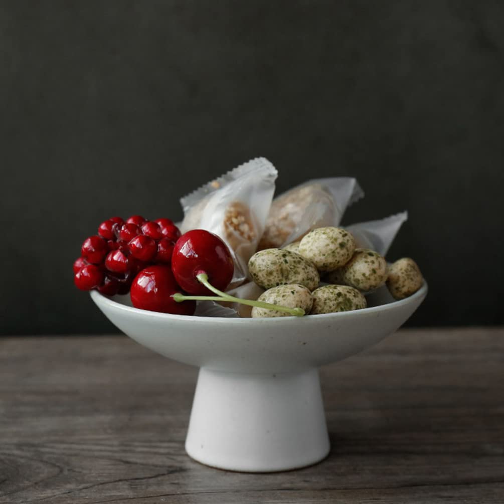 Cabilock Ceramic Footed Bowl Round Decorative Fruit Dish Holder Display Stand for Kitchen Counter Centerpiece Tray