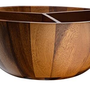 EVERGRO SEQUOIA & CO Wooden Bowl Triple Divided Salad Bowl - 14" Large Acacia Wood Serving Bowl for Food, Fruit, Popcorn - Round Hardwood Divided Bowls for Rustic, Modern Home & Kitchen Counter Décor