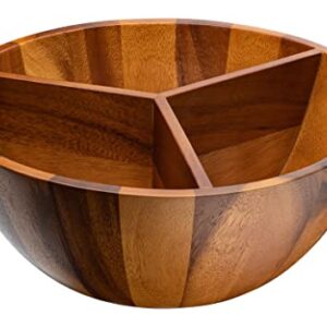 EVERGRO SEQUOIA & CO Wooden Bowl Triple Divided Salad Bowl - 14" Large Acacia Wood Serving Bowl for Food, Fruit, Popcorn - Round Hardwood Divided Bowls for Rustic, Modern Home & Kitchen Counter Décor