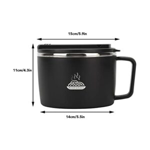 Ramen Cooker Bowl, 304 Stainless Steel and ABS Microwave Ramen Bowl for School (Black)