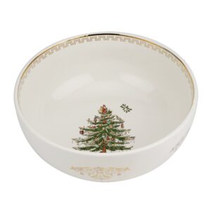 spode christmas tree gold large round bowl | serving salad, pasta, and side dishes | measures 10-inches | holiday serving dishes | dishwasher and microwave safe