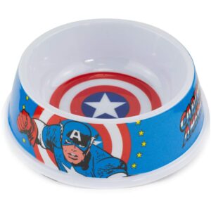 buckle-down dog food bowl captain america shield action pose blue red white 16 ounces, 8.2" x 8.2", (pbwl1-mlm-7.5-cabb)