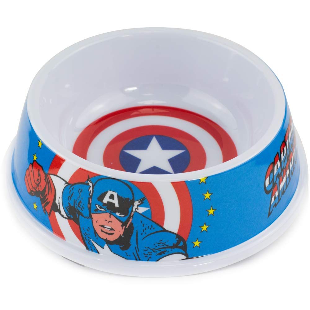 Buckle-Down Dog Food Bowl Captain America Shield Action Pose Blue Red White 16 Ounces, 8.2" x 8.2", (PBWL1-MLM-7.5-CABB)