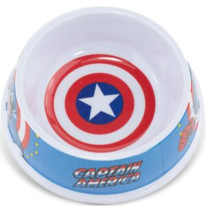 Buckle-Down Dog Food Bowl Captain America Shield Action Pose Blue Red White 16 Ounces, 8.2" x 8.2", (PBWL1-MLM-7.5-CABB)