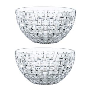 nachtmann bossa nova collection bowl | set of 2 clear crystal glass bowls | basket weave glass design | 6 inch mixing and serving bowl for salad, fruit and snacks | dishwasher safe