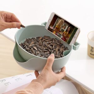 UGpine Double Dish Snack Bowl for Pistachios, Peanuts, Sunflower Seeds, Cherries, Nuts, with Shell Storage- Bonus Phone Slot, Green