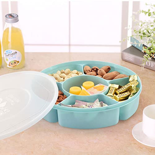 Kichvoe Nut Tray 2pcs Candy and Nut Serving Container 6 Compartment Serving Trays Snack Plate Appetizer Tray Veggie Fruit Platters with Lid for Home Party Random Color Decorative Tray
