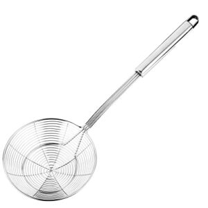 tenta tenta kitchen solid stainless steel spider strainer skimmer ladle for cooking and frying, kitchen utensils wire strainer pasta strainer spoon. (7 inch 1pc)
