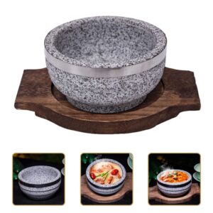 Veemoon Korean Soup Stew Ramen Pot Korean Kitchenware Dolsot Bibimbap Bowl 14 CM: Bowl with Wood Base Dolsot Pot Dolsot Ttukbaegi Bowl for Korean Soup Rice Ceramic Soup Bowl Stone Bowl