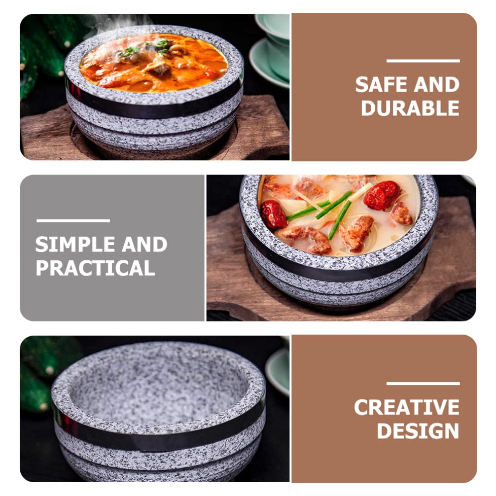 Veemoon Korean Soup Stew Ramen Pot Korean Kitchenware Dolsot Bibimbap Bowl 14 CM: Bowl with Wood Base Dolsot Pot Dolsot Ttukbaegi Bowl for Korean Soup Rice Ceramic Soup Bowl Stone Bowl