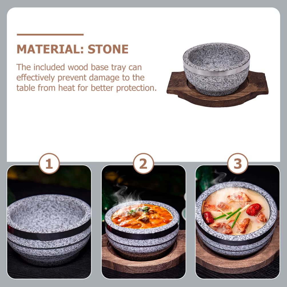 Veemoon Korean Soup Stew Ramen Pot Korean Kitchenware Dolsot Bibimbap Bowl 14 CM: Bowl with Wood Base Dolsot Pot Dolsot Ttukbaegi Bowl for Korean Soup Rice Ceramic Soup Bowl Stone Bowl