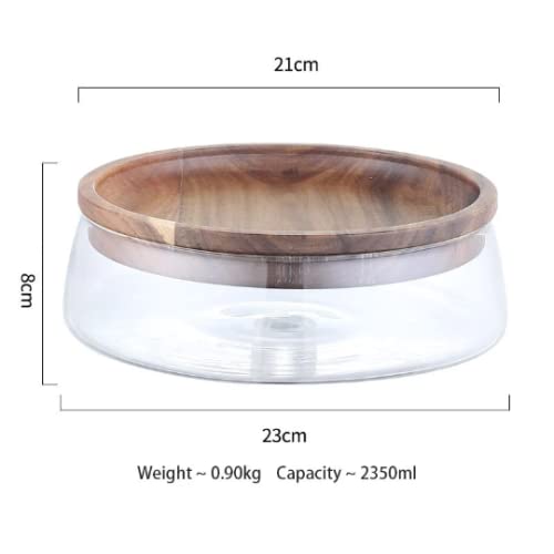 Glass Fruit/Snack Bowl Nordic Style with Acacia Wood Lid/Serving Tray