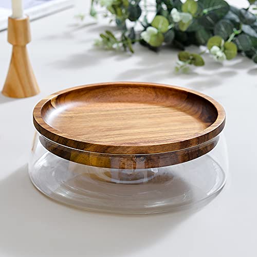 Glass Fruit/Snack Bowl Nordic Style with Acacia Wood Lid/Serving Tray