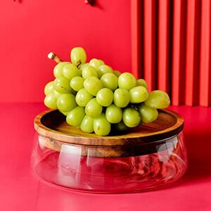 Glass Fruit/Snack Bowl Nordic Style with Acacia Wood Lid/Serving Tray