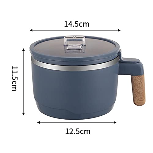 Qianly Stainless Steel Ramen Bowl with Lid Handle,Ramen Soup Bowl with Drain Basket, Double Wall Rapid Noodle Cooker,Instant Noodles Pot for Home Office, Blue