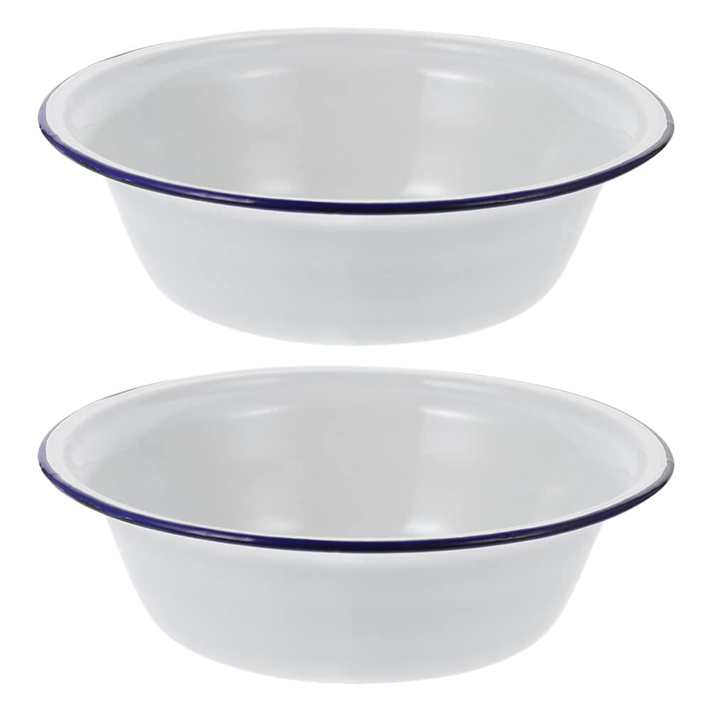 2Pcs Enamel Soup Bowl Vintage Enameled Basin Retro Enameled Bowl Enamel Mixing Bowl Enamelware Salad Serving Bowl Ramen Basin