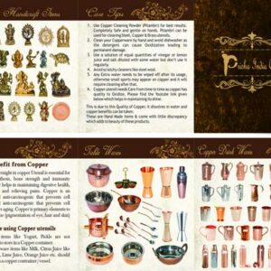 Prisha India Craft Pure Copper Thali Set of Plate, Bowl, Spoon, Fork, Glass, 12-inch