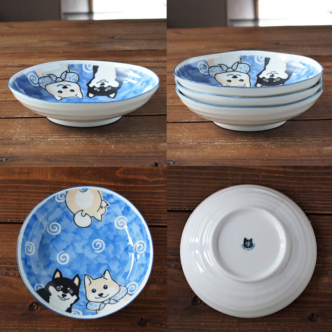 minoru touki minoware Shiba Inu Dog Design Shallow Bowl 2-Color Set (Pink Blue) Made in Japan