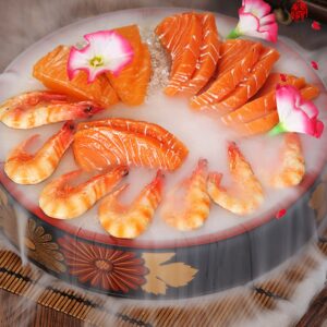 Hemoton Japanese Sushi Tray Dip On Ice Bowl Round Sushi Serving Tray Japanese Style Seafood Sashimi Plate Salad Dessert Dip Chiller Ice Chamber Bowl for Restaurant Picnics Parties Snack Food Plate